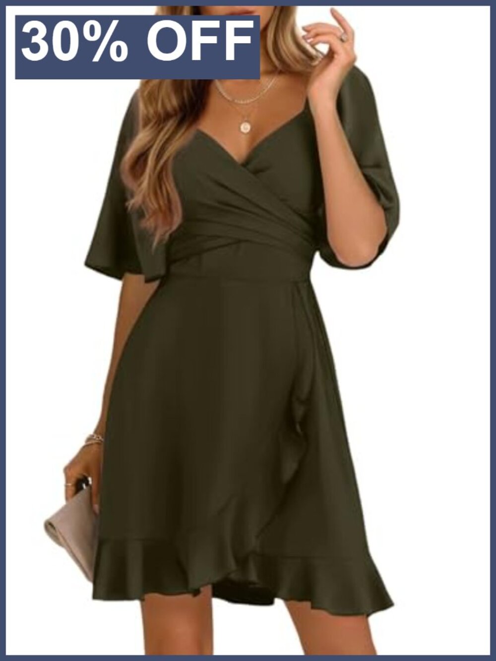 Dokotoo Women's Wrap V Neck Smocked Elastic Waist Tiered Ruffle Hem Mini Dress